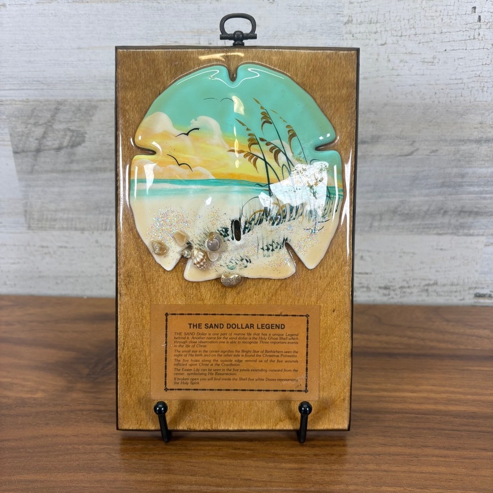 Sand Dollar Sea Shell Wall Decor Hand Painted‎ Epoxy Coating 8" x 5"